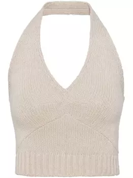 Prada укороченный топ с вырезом халтер, нейтральный цвет