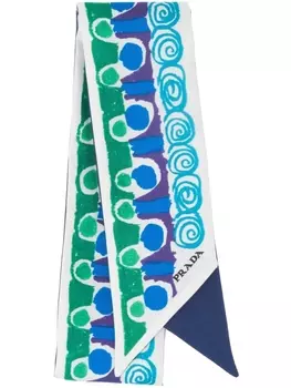 Prada узкий платок с принтом, синий