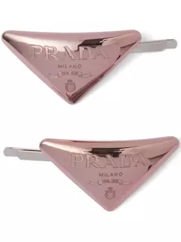 Prada заколки для волос с треугольным логотипом, розовый