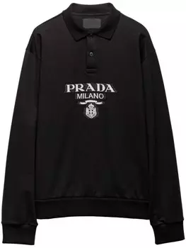 Prada жаккардовая рубашка поло с логотипом, черный