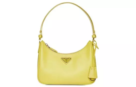 PRADA Женская кожаная мини-сумка на одно плечо, желтая