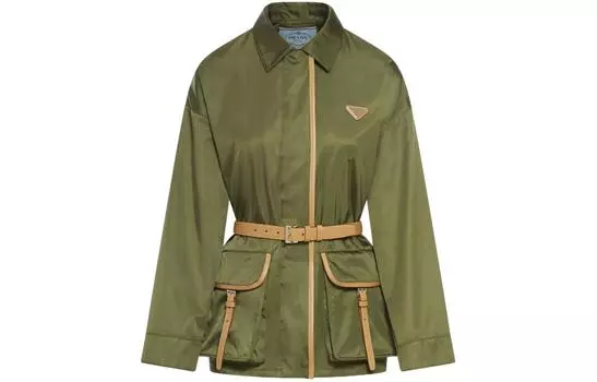 Куртка женская Prada с ремешком, зеленый / коричневый