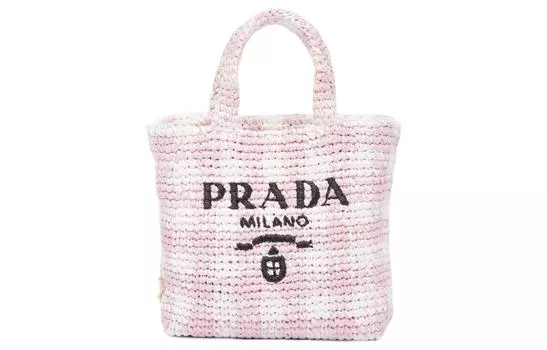 PRADA Женская сумка из соломы, лозы и рафии, небольшого размера, снежно-розового цвета