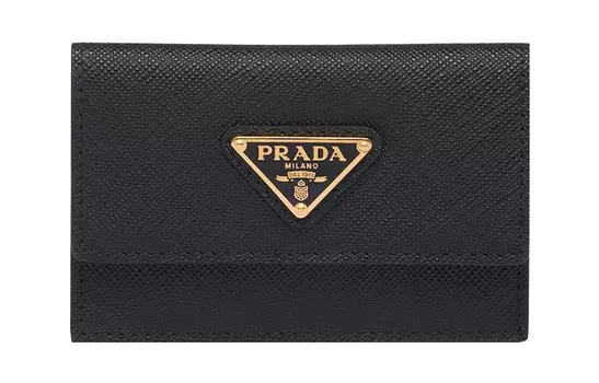 PRADA Женский держатель для карт из сафьяновой кожи, черный