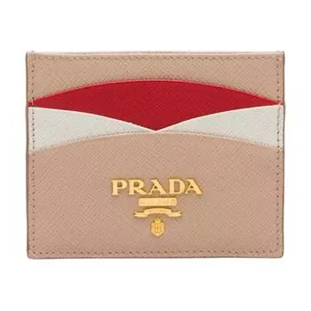 PRADA Женский держатель карт из сафьяновой кожи, огненно-красный
