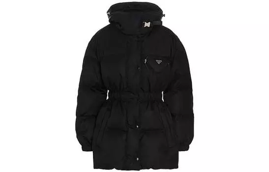 Пуховик женский Prada с принтом, черный / синий / фиолетовый