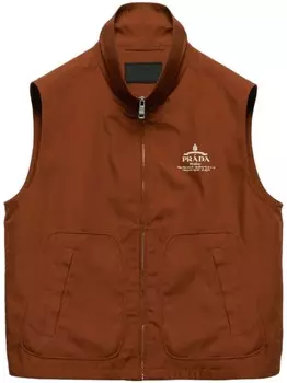 Prada жилет на молнии с логотипом, коричневый