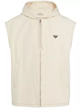 Prada жилет с капюшоном и логотипом, нейтральный цвет