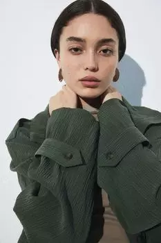 Практичная блузка из структурированной ткани H&M, зеленый