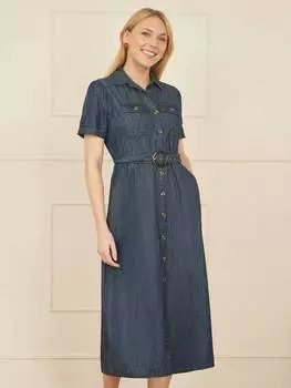 Практичное платье-рубашка из джинсовой ткани Yumi, синий