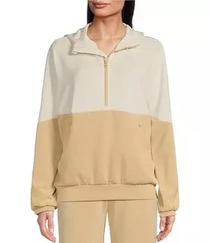 PrAna Shea Анорак Пуловер с капюшоном и длинными рукавами с капюшоном и воротником-молнией с цветными блоками, бежевый