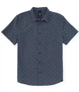 PrAna Tinline Тканая рубашка с короткими рукавами и волнистым принтом, синий