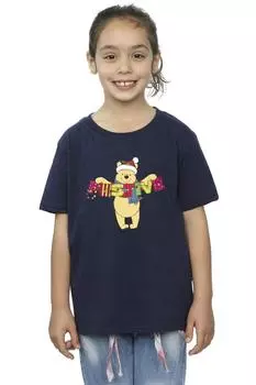 Праздничная хлопковая футболка с Винни-Пухом Disney, темно-синий