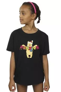 Праздничная хлопковая футболка с Винни-Пухом Disney, черный