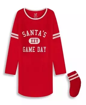 Праздничная ночная рубашка Max and Olivia для девочек с комплектом носков в тон Max & Olivia, красный
