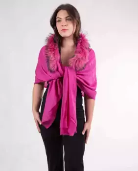 Праздничная шаль цвета фуксии из шерсти и меха MR Complements, фуксия