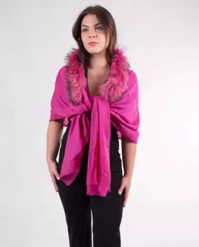 Праздничная шаль из шерсти и меха цвета фуксии MR Complements