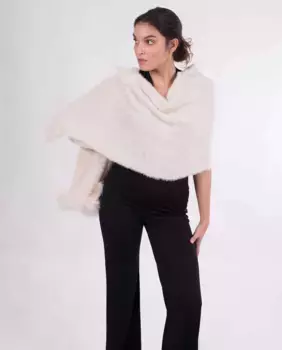 Праздничная шаль светло-бежевого цвета с натуральными перьями на концах MR Complements, бежевый