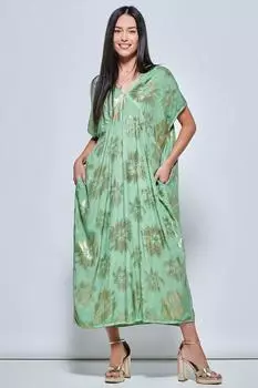 Праздничное платье-макси с короткими рукавами-туникой Jolie Moi, зеленый