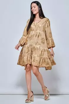 Праздничное платье миди натурального цвета с принтом и многослойным низом Jolie Moi