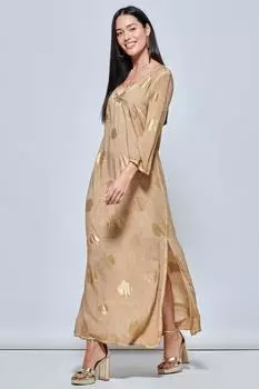 Праздничное платье-туника макси свободного кроя с рукавами 3/4 Jolie Moi, хаки