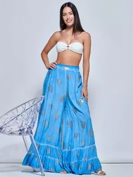 Праздничные брюки в стиле палаццо Jolie Moi с абстрактным принтом, синий абстрактный