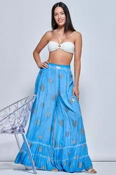 Праздничные брюки в стиле палаццо с абстрактным принтом Jolie Moi, синий