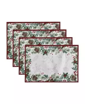 Праздничный тканевый коврик Holly Berry Flourish для столовых приборов, 19 x 13 дюймов, набор из 4 шт Elrene, мультиколор