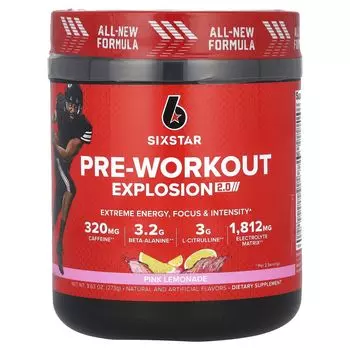 Pre-Workout Explosion 2.0, розовый лимонад, 9,63 унции (273 г) Sixstar