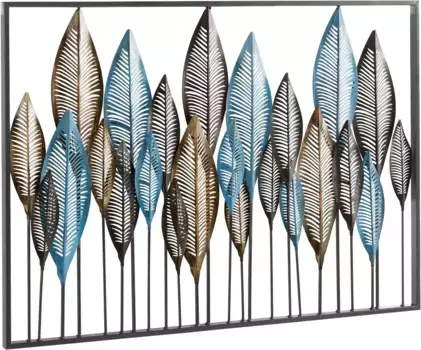 Предмет декора для дома "Перо", декор для стен, декор для стен, из металла, мотив перья, гостиная Home affaire 102х71х3 см, синий/черный/золотой