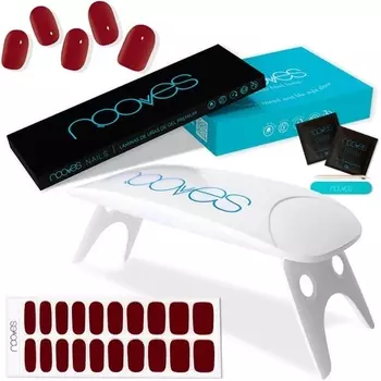 Предварительно отвержденные красные гелевые пластины для ногтей с портативной УФ/светодиодной лампой для сушки ногтей 8 Вт Midnight Rain Nooves
