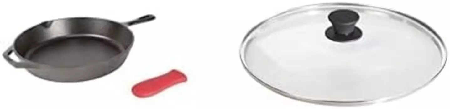 Предварительно приправленная чугунная сковорода Lodge с держателем для вспомогательной ручки, Black, Clear