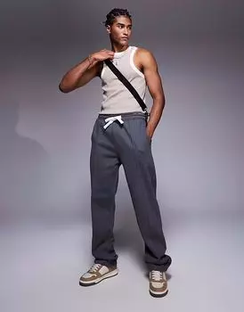 Премиальные плотные прямые джоггеры ASOS DESIGN с защипами в угольно-мелованном цвете - CHARCOAL