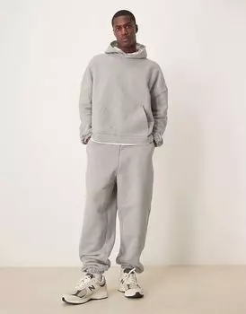Премиальные плотные свободные джоггеры ASOS DESIGN Coord плотностью 650 г/м серого меланжевого цвета - LGREY