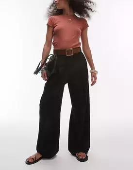 Премиальные прямые брюки Topshop с двойной складкой черного цвета