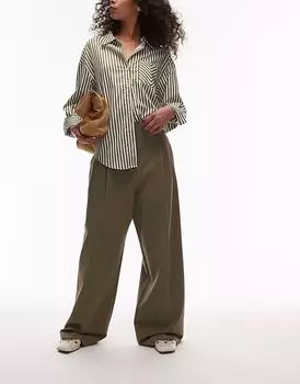 Премиальные прямые брюки Topshop с двойной складкой цвета хаки