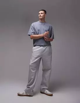 Премиальные тяжелые прямые джоггеры серого меланжевого цвета Topman