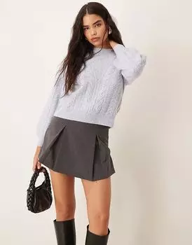 Премиальный джемпер с круглым вырезом и косичной вязкой в цвете «ледяной синий» Nobody’s Child