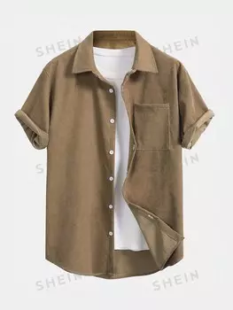 Prep Однотонная рубашка на пуговицах, бархатная ткань, с карманами, без футболки, для школы Romwe, светло-коричневый