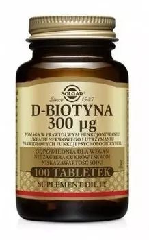 Препарат, поддерживающий нервную систему Solgar D-Biotyna 300 µg, 100 шт