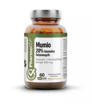 Препарат, укрепляющий иммунитет Pharmovit Clean Label Mumio 20% Kwasw Fulwowych Kapsuki, 60 шт
