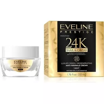 Prestige 24K Ночной лифтинг-крем для лица против морщин с улиткой и икрой 50 мл, Eveline Cosmetics