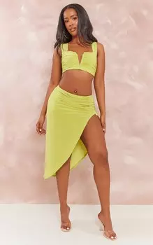 PrettyLittleThing Асимметричная облегающая юбка миди Shape Lime
