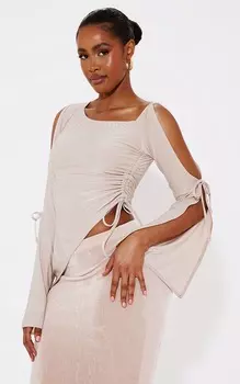 PrettyLittleThing Асимметричный удлиненный топ темно-серого цвета со сборками по бокам