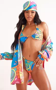 PrettyLittleThing Атласная рубашка оверсайз с разноцветным абстрактным цветочным принтом