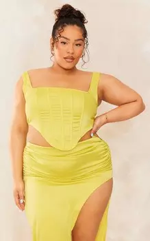 PrettyLittleThing Атласный корсет на косточке Plus Chartreuse