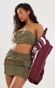 PrettyLittleThing Бандо на молнии с карманом цвета хаки