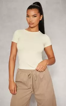 PrettyLittleThing Базовая футболка из хлопковой смеси Sage с круглым вырезом