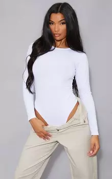 PrettyLittleThing Базовое белое боди из хлопковой смеси с круглым вырезом
