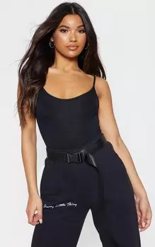 PrettyLittleThing Базовое боди черного цвета из хлопковой смеси с овальным вырезом